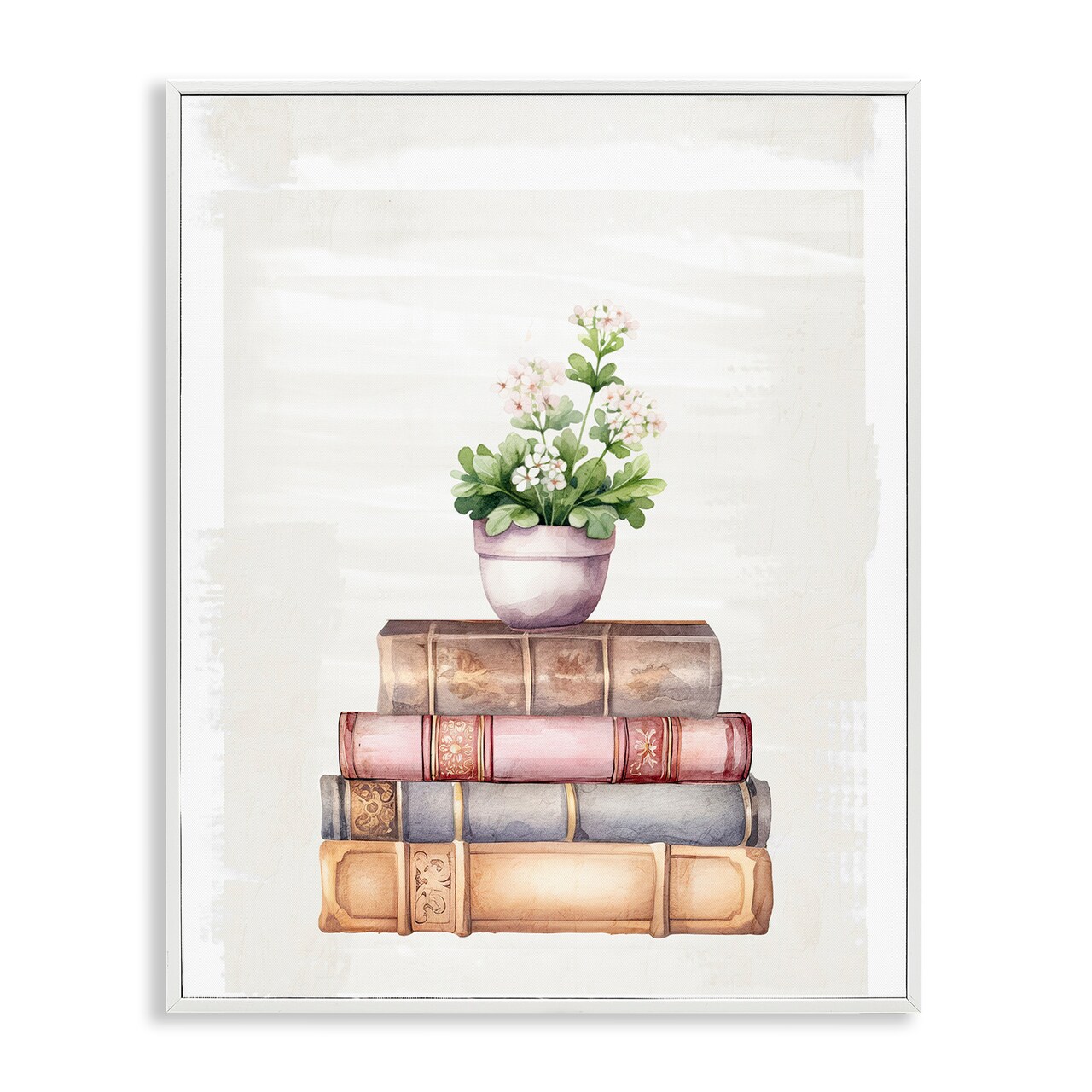 Stupell Industries Floral Pot & Vintage Books Framed Giclee, design by Kim Allen